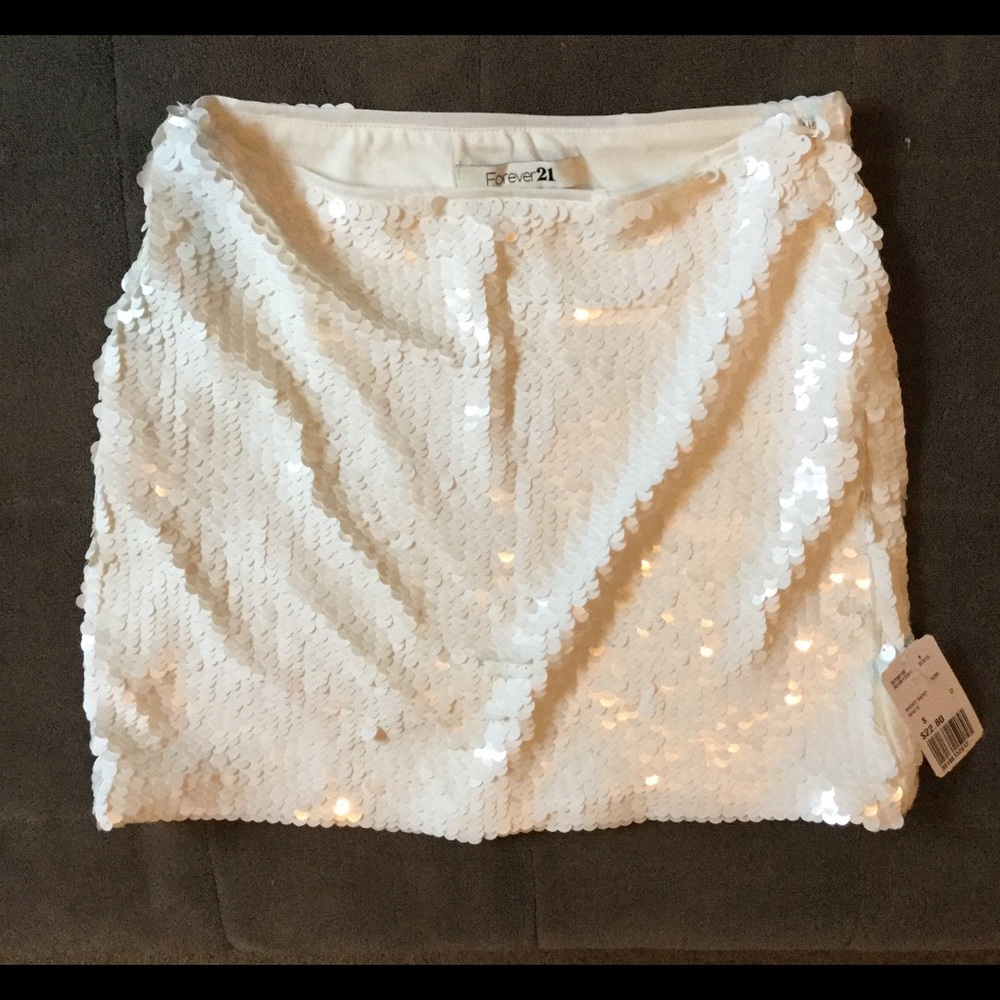 White sequin mini skirt